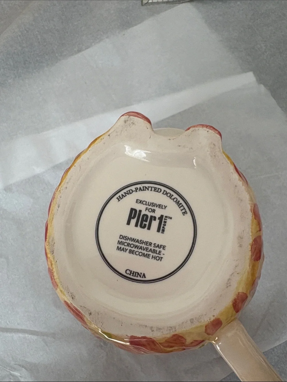 Pier 1 Ceramic Hedgehog Mug in Cream and Autumn Leaf Colors